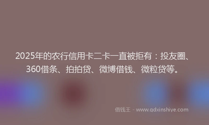 2025年的农行信用卡二卡一直被拒有：投友圈、360借条、拍拍贷、微博借钱、微粒贷等。