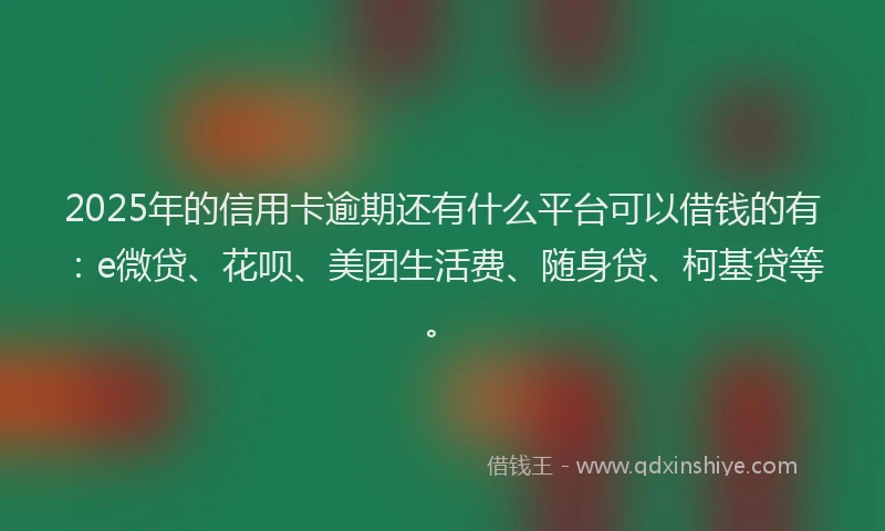 2025年的信用卡逾期还有什么平台可以借钱的有：e微贷、花呗、美团生活费、随身贷、柯基贷等。
