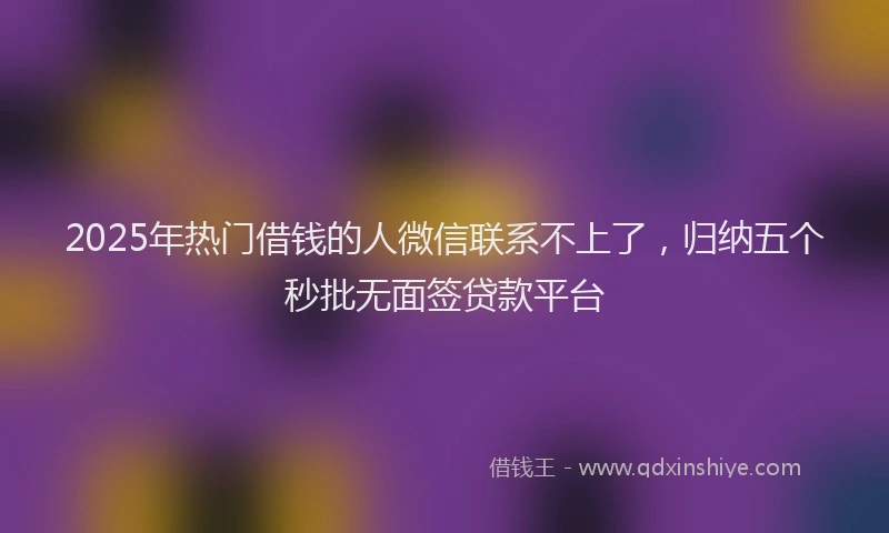 2025年热门借钱的人微信联系不上了，归纳五个秒批无面签贷款平台