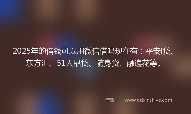 2025年的借钱可以用微信借吗现在有：平安i贷、东方汇、51人品贷、随身贷、融逸花等。