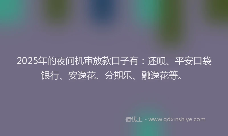 2025年的夜间机审放款口子有：还呗、平安口袋银行、安逸花、分期乐、融逸花等。