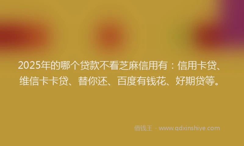 2025年的哪个贷款不看芝麻信用有：信用卡贷、维信卡卡贷、替你还、百度有钱花、好期贷等。