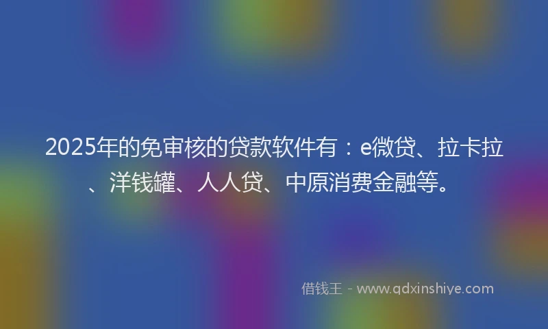 2025年的免审核的贷款软件有：e微贷、拉卡拉、洋钱罐、人人贷、中原消费金融等。