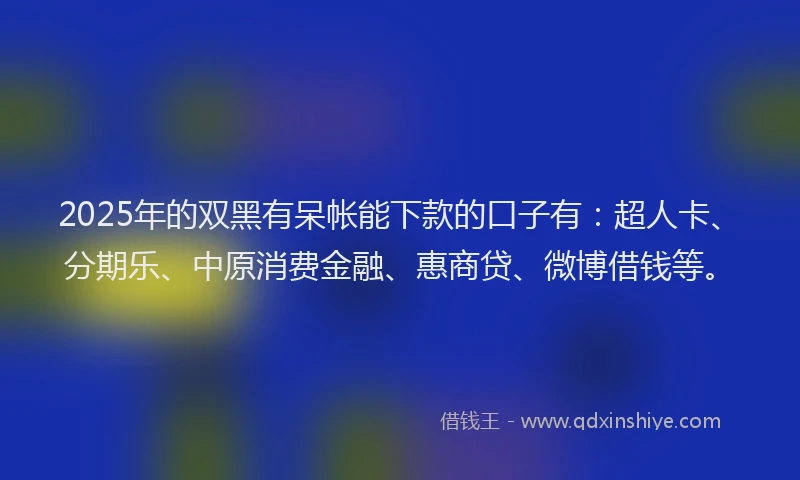 2025年的双黑有呆帐能下款的口子有：超人卡、分期乐、中原消费金融、惠商贷、微博借钱等。