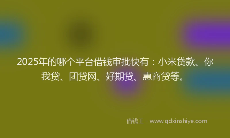 2025年的哪个平台借钱审批快有：小米贷款、你我贷、团贷网、好期贷、惠商贷等。