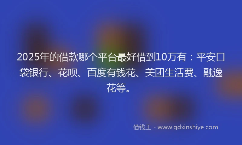 2025年的借款哪个平台最好借到10万有：平安口袋银行、花呗、百度有钱花、美团生活费、融逸花等。