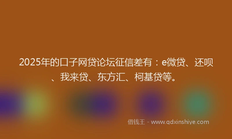 2025年的口子网贷论坛征信差有：e微贷、还呗、我来贷、东方汇、柯基贷等。