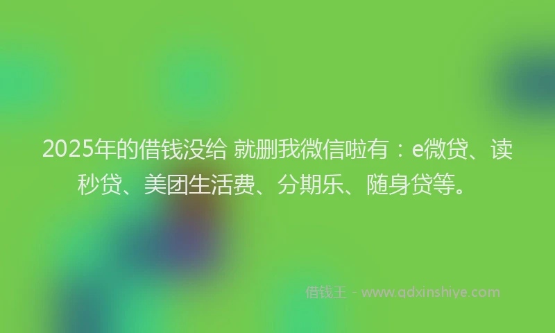 2025年的借钱没给 就删我微信啦有：e微贷、读秒贷、美团生活费、分期乐、随身贷等。