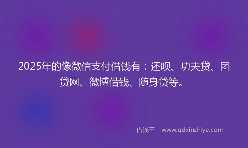 2025年的像微信支付借钱有：还呗、功夫贷、团贷网、微博借钱、随身贷等。