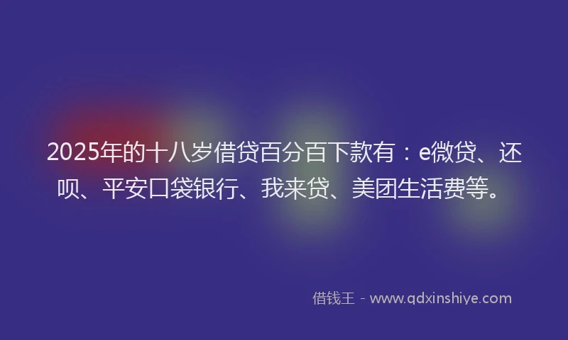 2025年的十八岁借贷百分百下款有：e微贷、还呗、平安口袋银行、我来贷、美团生活费等。