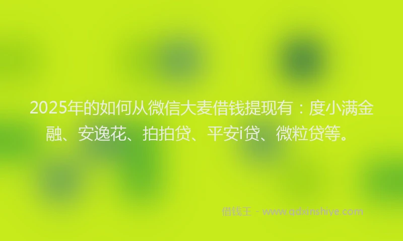 2025年的如何从微信大麦借钱提现有：度小满金融、安逸花、拍拍贷、平安i贷、微粒贷等。