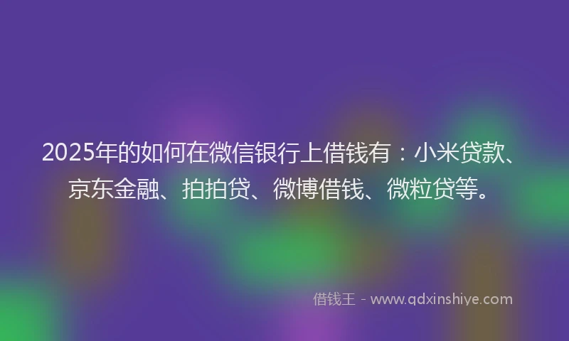 2025年的如何在微信银行上借钱有：小米贷款、京东金融、拍拍贷、微博借钱、微粒贷等。