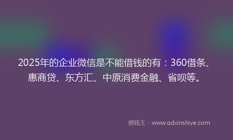 2025年的企业微信是不能借钱的有：360借条、惠商贷、东方汇、中原消费金融、省呗等。