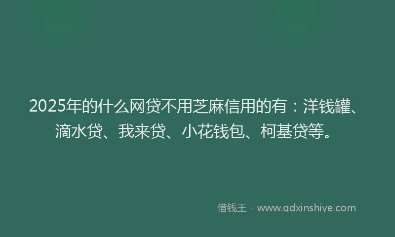 2025年的什么网贷不用芝麻信用的有：洋钱罐、滴水贷、我来贷、小花钱包、柯基贷等。