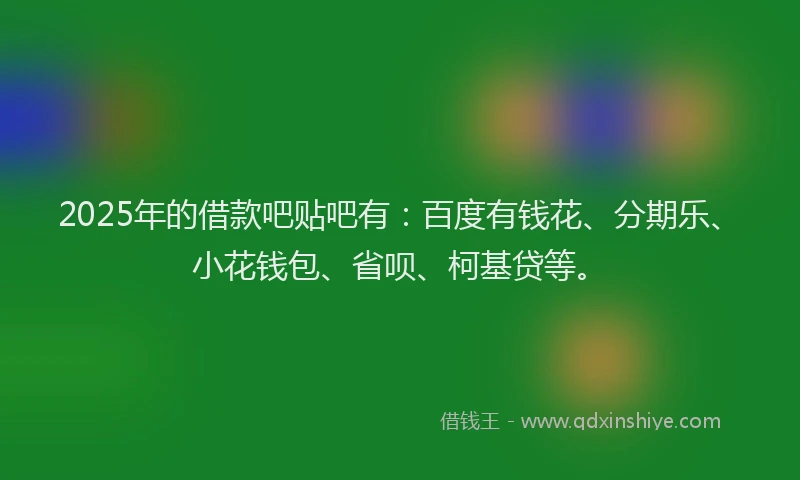 2025年的借款吧贴吧有：百度有钱花、分期乐、小花钱包、省呗、柯基贷等。