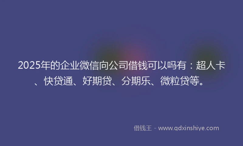 2025年的企业微信向公司借钱可以吗有：超人卡、快贷通、好期贷、分期乐、微粒贷等。