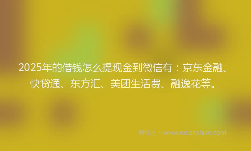 2025年的借钱怎么提现金到微信有：京东金融、快贷通、东方汇、美团生活费、融逸花等。