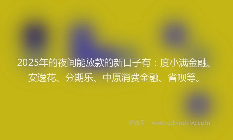 2025年的夜间能放款的新口子有：度小满金融、安逸花、分期乐、中原消费金融、省呗等。