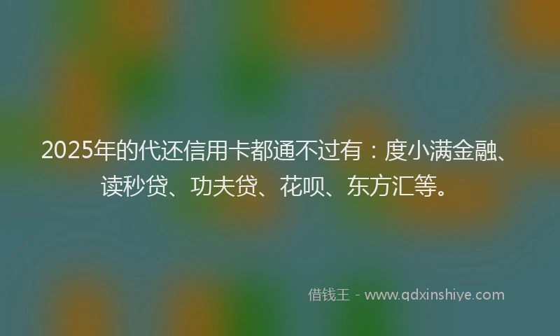 2025年的代还信用卡都通不过有：度小满金融、读秒贷、功夫贷、花呗、东方汇等。