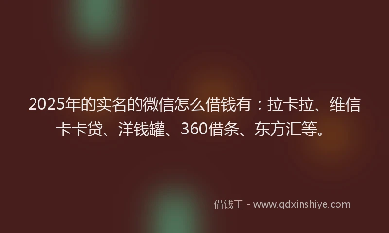 2025年的实名的微信怎么借钱有：拉卡拉、维信卡卡贷、洋钱罐、360借条、东方汇等。