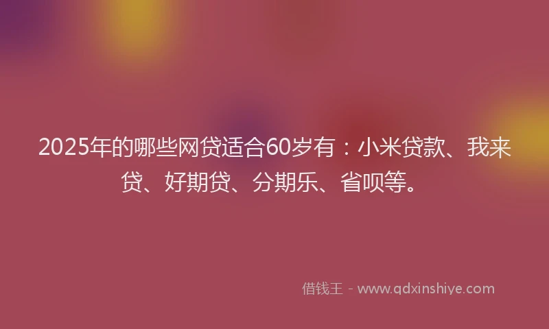 2025年的哪些网贷适合60岁有：小米贷款、我来贷、好期贷、分期乐、省呗等。