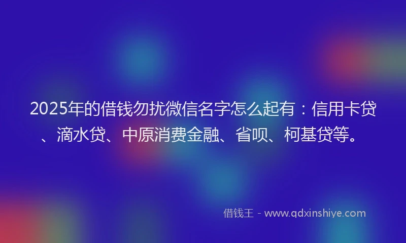 2025年的借钱勿扰微信名字怎么起有：信用卡贷、滴水贷、中原消费金融、省呗、柯基贷等。