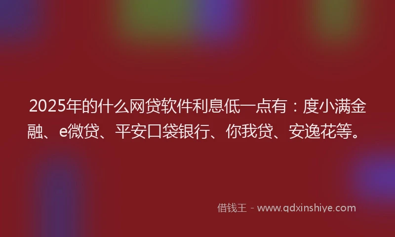 2025年的什么网贷软件利息低一点有：度小满金融、e微贷、平安口袋银行、你我贷、安逸花等。