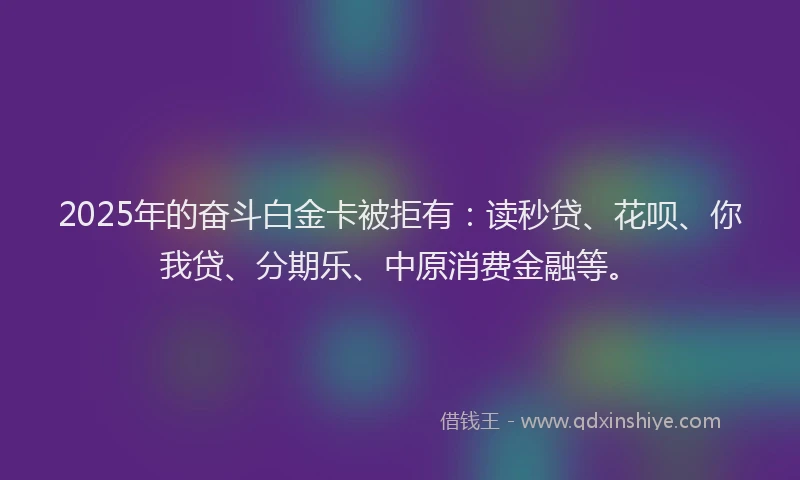 2025年的奋斗白金卡被拒有：读秒贷、花呗、你我贷、分期乐、中原消费金融等。