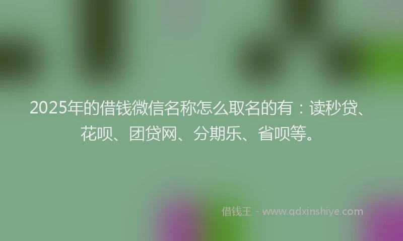 2025年的借钱微信名称怎么取名的有：读秒贷、花呗、团贷网、分期乐、省呗等。