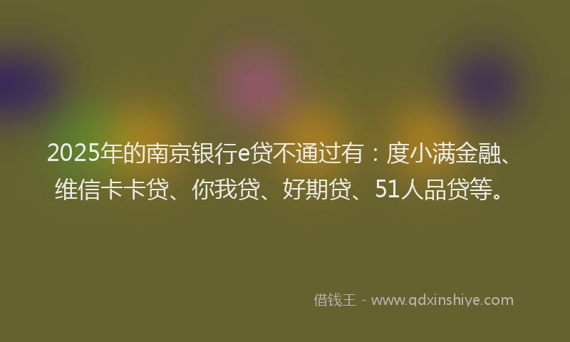 2025年的南京银行e贷不通过有：度小满金融、维信卡卡贷、你我贷、好期贷、51人品贷等。