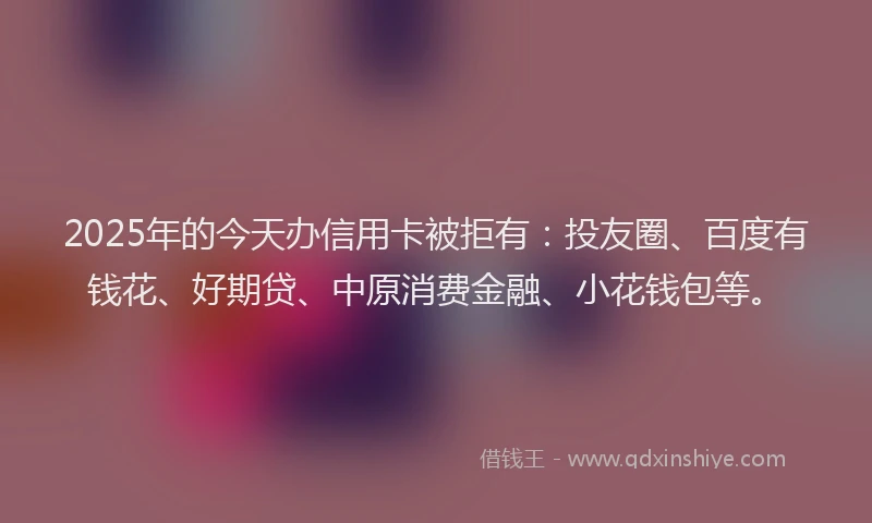 2025年的今天办信用卡被拒有：投友圈、百度有钱花、好期贷、中原消费金融、小花钱包等。