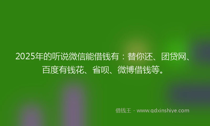 2025年的听说微信能借钱有：替你还、团贷网、百度有钱花、省呗、微博借钱等。