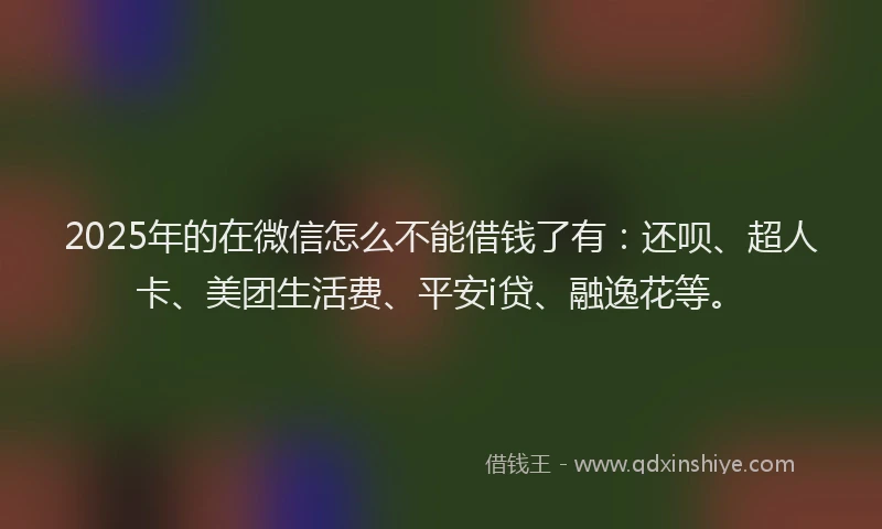 2025年的在微信怎么不能借钱了有：还呗、超人卡、美团生活费、平安i贷、融逸花等。