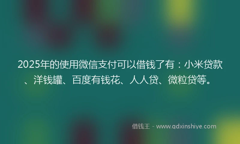 2025年的使用微信支付可以借钱了有：小米贷款、洋钱罐、百度有钱花、人人贷、微粒贷等。