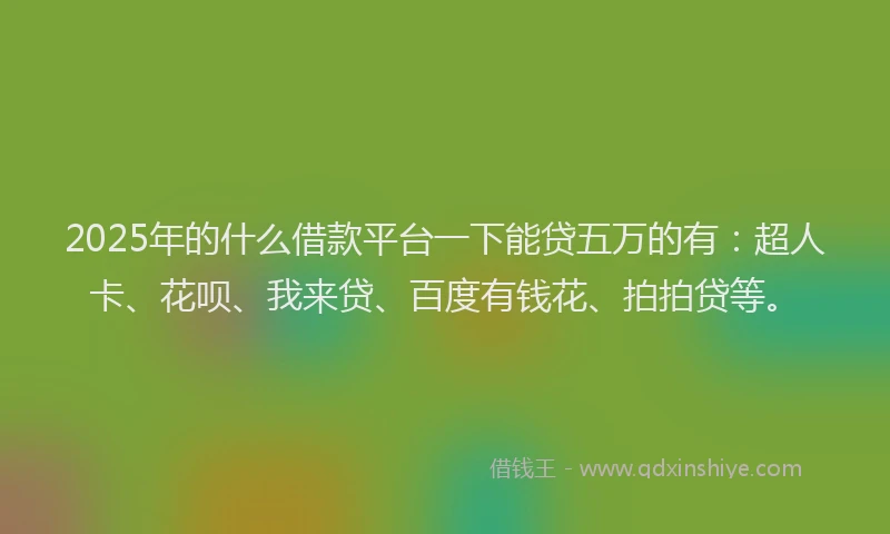 2025年的什么借款平台一下能贷五万的有：超人卡、花呗、我来贷、百度有钱花、拍拍贷等。
