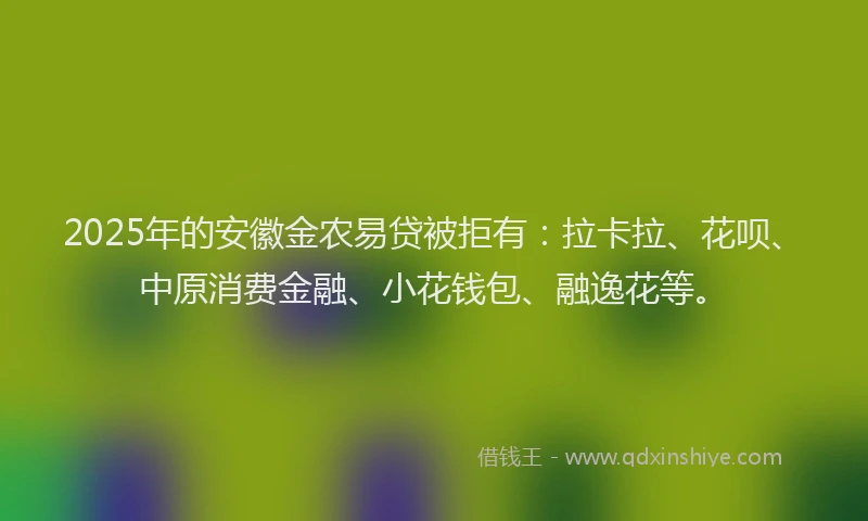 2025年的安徽金农易贷被拒有：拉卡拉、花呗、中原消费金融、小花钱包、融逸花等。