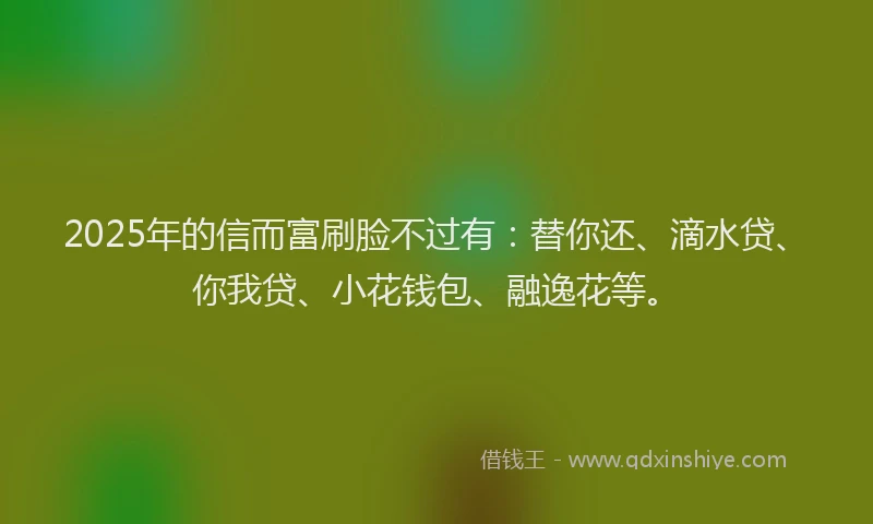 2025年的信而富刷脸不过有：替你还、滴水贷、你我贷、小花钱包、融逸花等。