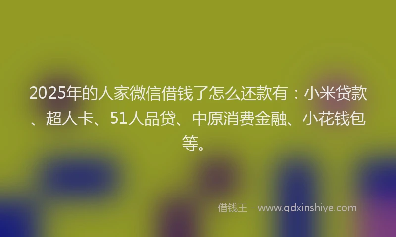2025年的人家微信借钱了怎么还款有：小米贷款、超人卡、51人品贷、中原消费金融、小花钱包等。
