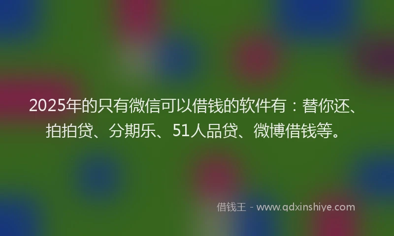 2025年的只有微信可以借钱的软件有：替你还、拍拍贷、分期乐、51人品贷、微博借钱等。