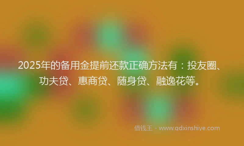 2025年的备用金提前还款正确方法有：投友圈、功夫贷、惠商贷、随身贷、融逸花等。