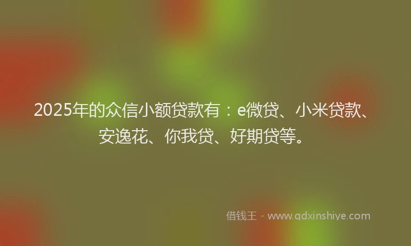 2025年的众信小额贷款有：e微贷、小米贷款、安逸花、你我贷、好期贷等。