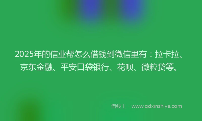 2025年的信业帮怎么借钱到微信里有：拉卡拉、京东金融、平安口袋银行、花呗、微粒贷等。