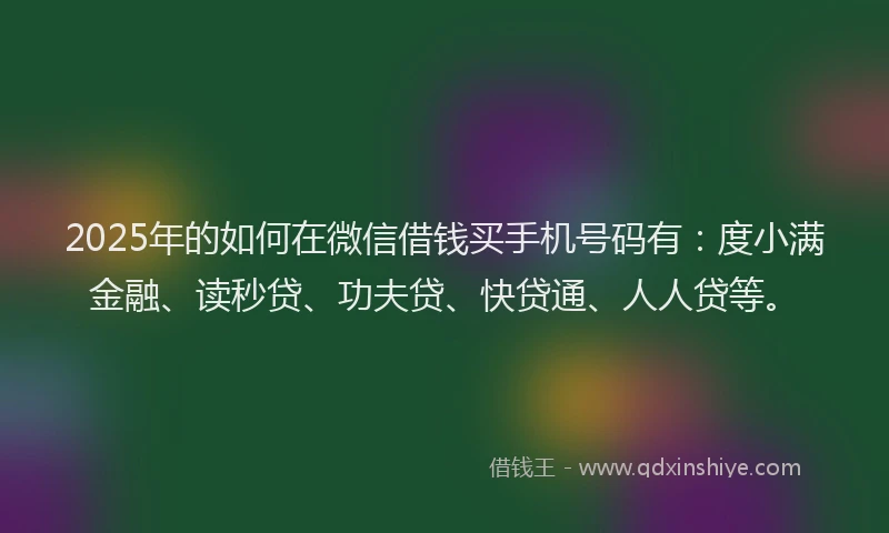 2025年的如何在微信借钱买手机号码有：度小满金融、读秒贷、功夫贷、快贷通、人人贷等。