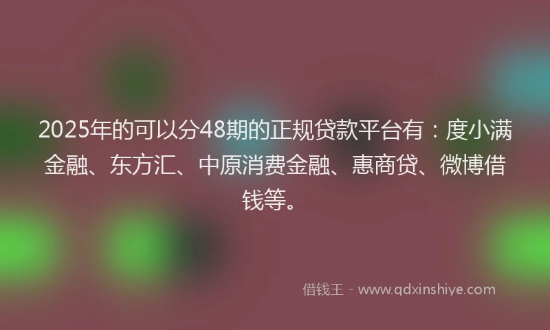 2025年的可以分48期的正规贷款平台有：度小满金融、东方汇、中原消费金融、惠商贷、微博借钱等。