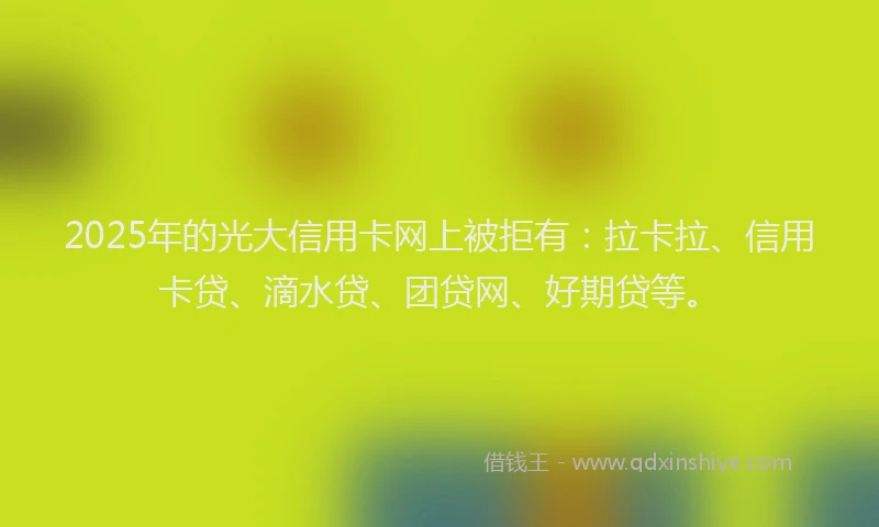 2025年的光大信用卡网上被拒有：拉卡拉、信用卡贷、滴水贷、团贷网、好期贷等。