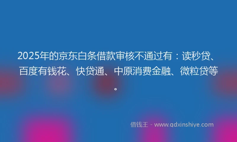 2025年的京东白条借款审核不通过有：读秒贷、百度有钱花、快贷通、中原消费金融、微粒贷等。