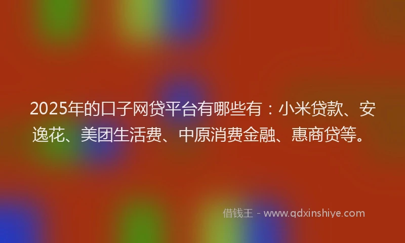 2025年的口子网贷平台有哪些有：小米贷款、安逸花、美团生活费、中原消费金融、惠商贷等。
