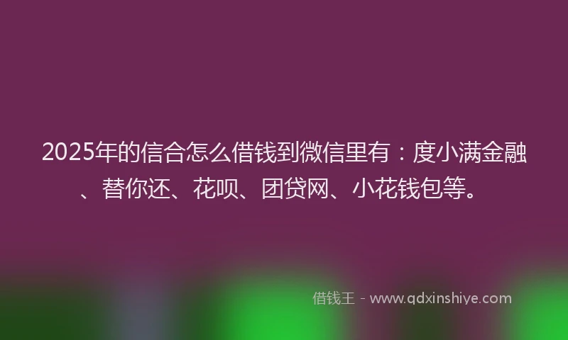 2025年的信合怎么借钱到微信里有：度小满金融、替你还、花呗、团贷网、小花钱包等。