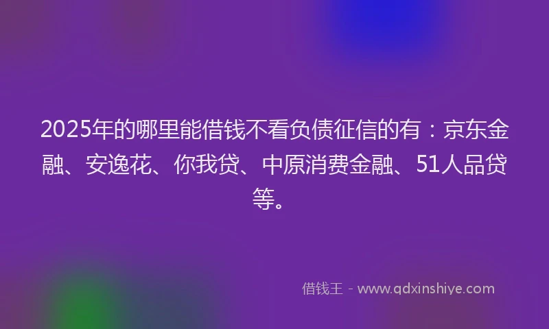 2025年的哪里能借钱不看负债征信的有：京东金融、安逸花、你我贷、中原消费金融、51人品贷等。