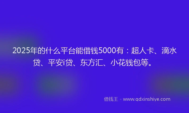2025年的什么平台能借钱5000有：超人卡、滴水贷、平安i贷、东方汇、小花钱包等。